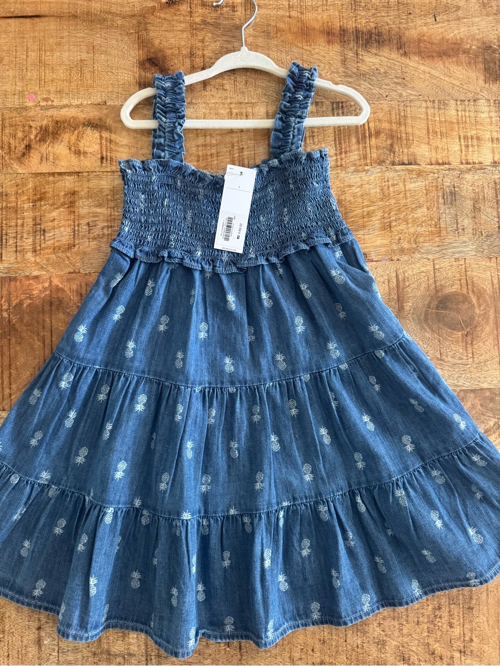 Janie and Jack Blue Smocked Denim Sundress with Pineapple Print